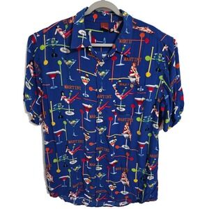 Junction West Shirt Mens 2XL Blue Martini‎ Pin-Up Hawaiian Short Sleeve Button